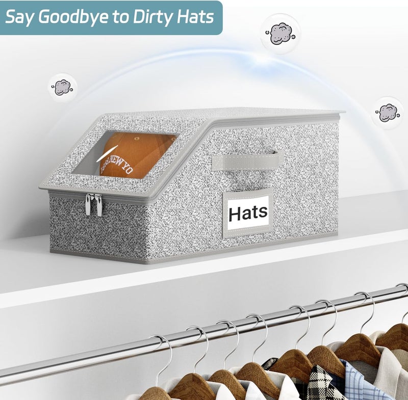 AOODA 2 PCS Stackable Hat Storage for Baseball Caps, Holds up to 24 Caps Hat Organizer for Closet, Sturdy Snapback Boxes for Men with Cardboard, Grey - Image 5